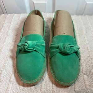 Talbots Izzy Knot Green Suede Espadrilles Flats Shoes Knot Accent Size 8